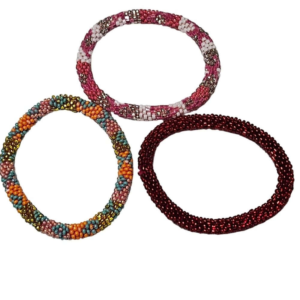 Handmade Seed Beaded Stretch Bracelets Retro Fashion Jewelry Women Set of 3